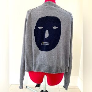Talula Gray Face Print Cardigan V‑Neck Button Front Knit Sweater – Size S
